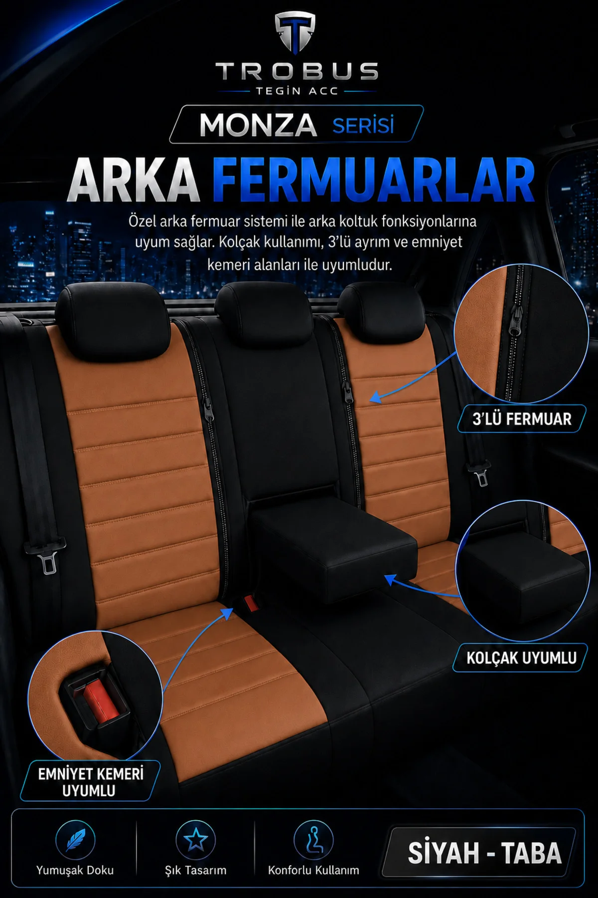 Mercedes W210 1995-2002 Uyumlu Monza Serisi Tay Tüyü Oto Koltuk Kılıfı Siyah Taba Mercedes W210 1995-2002 Uyumlu Monza Serisi Tay Tüyü Oto Koltuk Kılıfı Siyah Taba