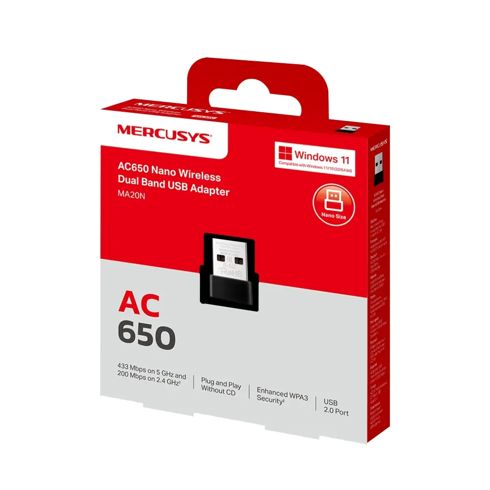 MERCUSYS MA20N AC650 NANOWi-Fi USB 2.0 ADAPTÖR