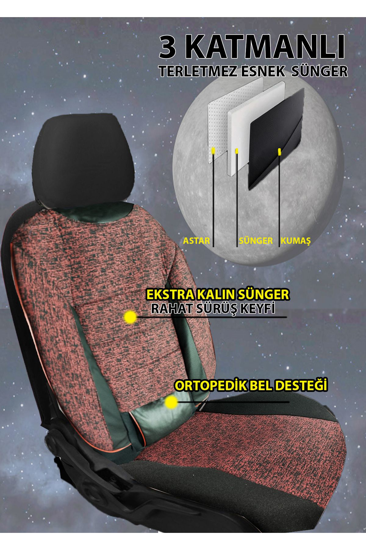 Merkür Serisi Jakar Kumaş Universal Oto Koltuk Kılıfı Ön Arka Tam Set