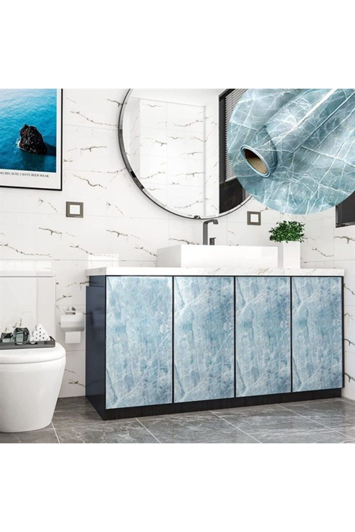 Ok Aksesuar Mermer Desenli Masa Tezgah Mutfak Su Geçirmez Yapışkanlı Folyo St