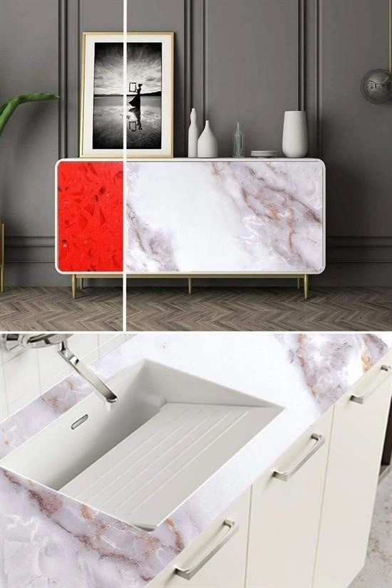 Mermer Desenli Masa Tezgah Mutfak Su Geçirmez Yapışkanlı Folyo St