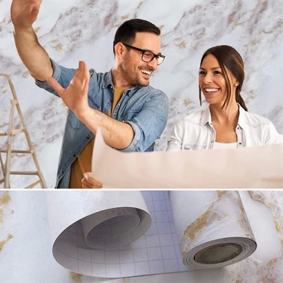 Mermer Desenli Masa Tezgah Mutfak Su Geçirmez Yapışkanlı Folyo St