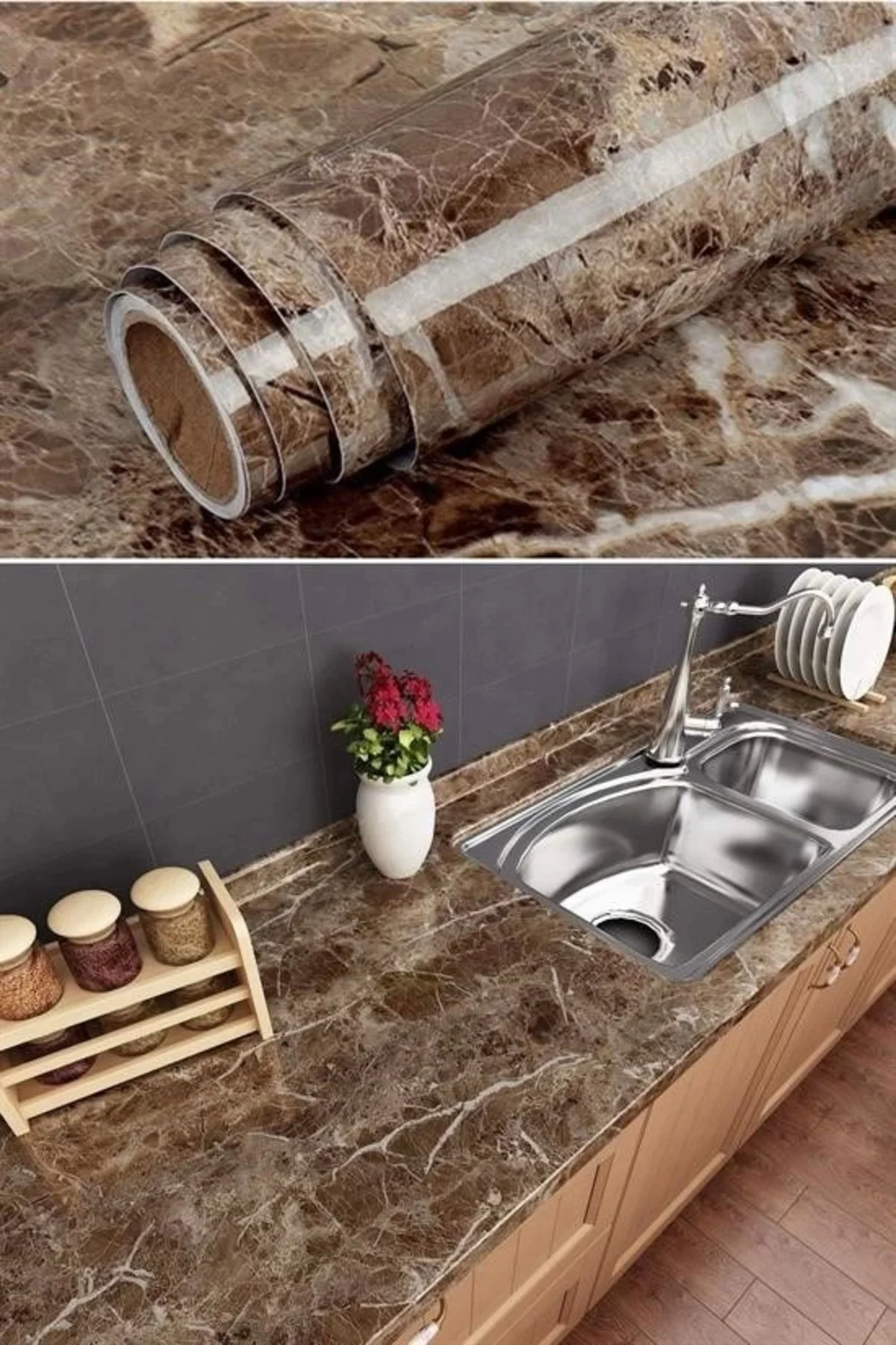 Mermer Desenli Masa Tezgah Mutfak Su Geçirmez Yapışkanlı Folyo St