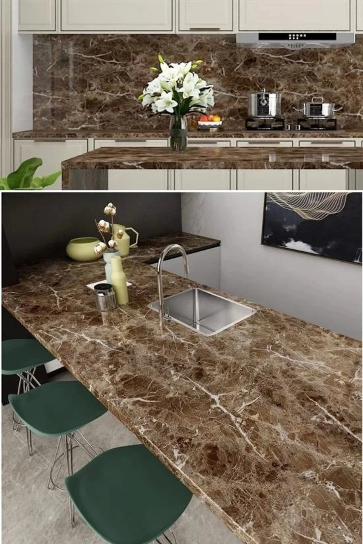 Mermer Desenli Masa Tezgah Mutfak Su Geçirmez Yapışkanlı Folyo St