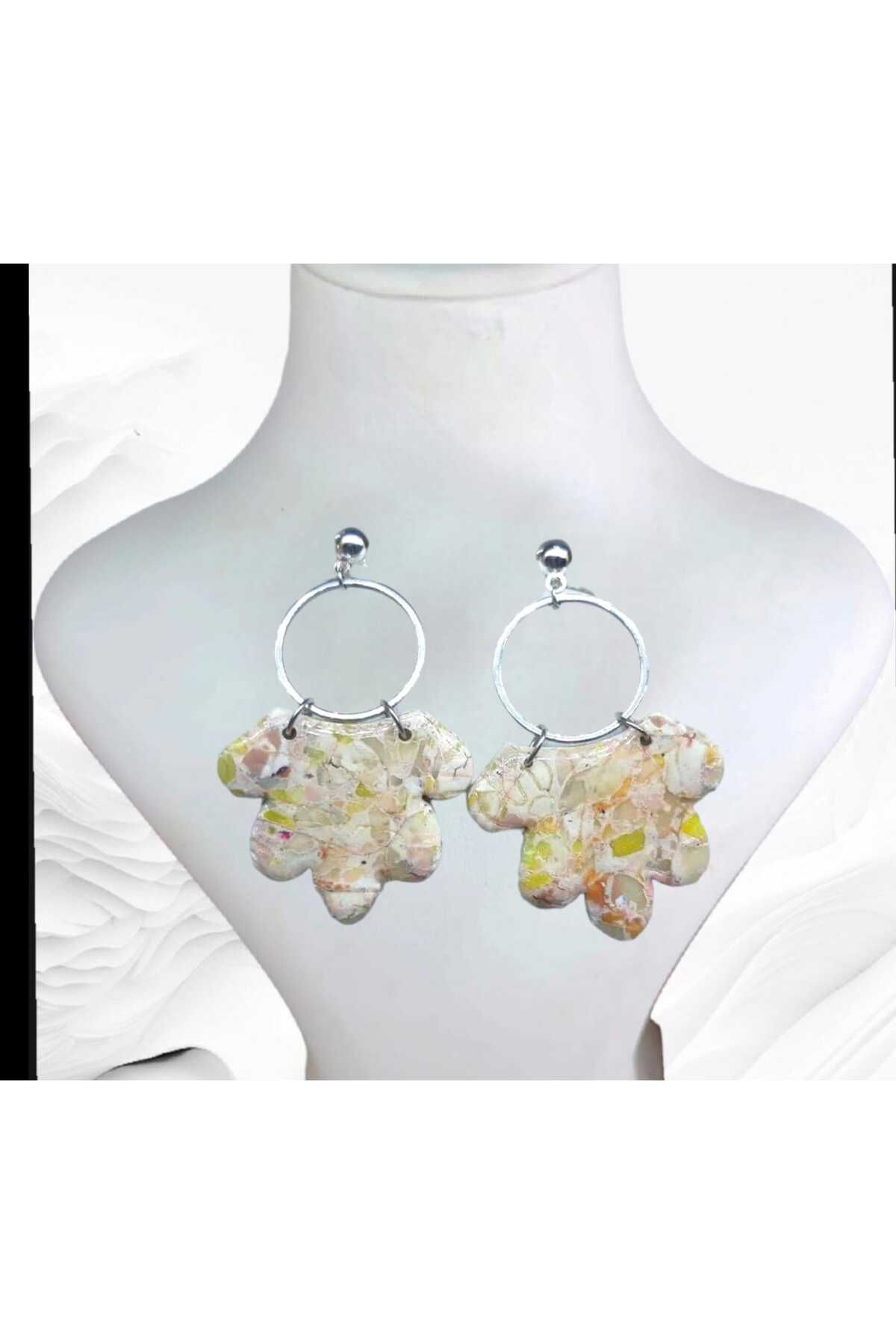 Dodemert Home Mermer Görünümlü Polimerkil &Epoksi Çivi Tasarım Küpe