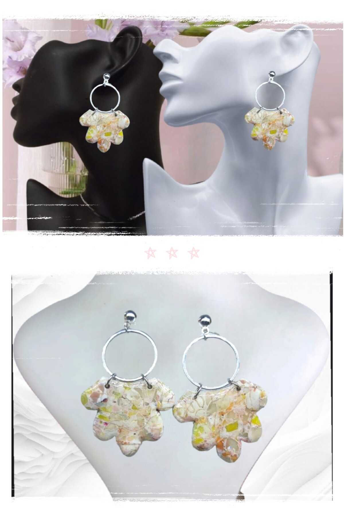 Dodemert Home Mermer Görünümlü Polimerkil &Epoksi Çivi Tasarım Küpe