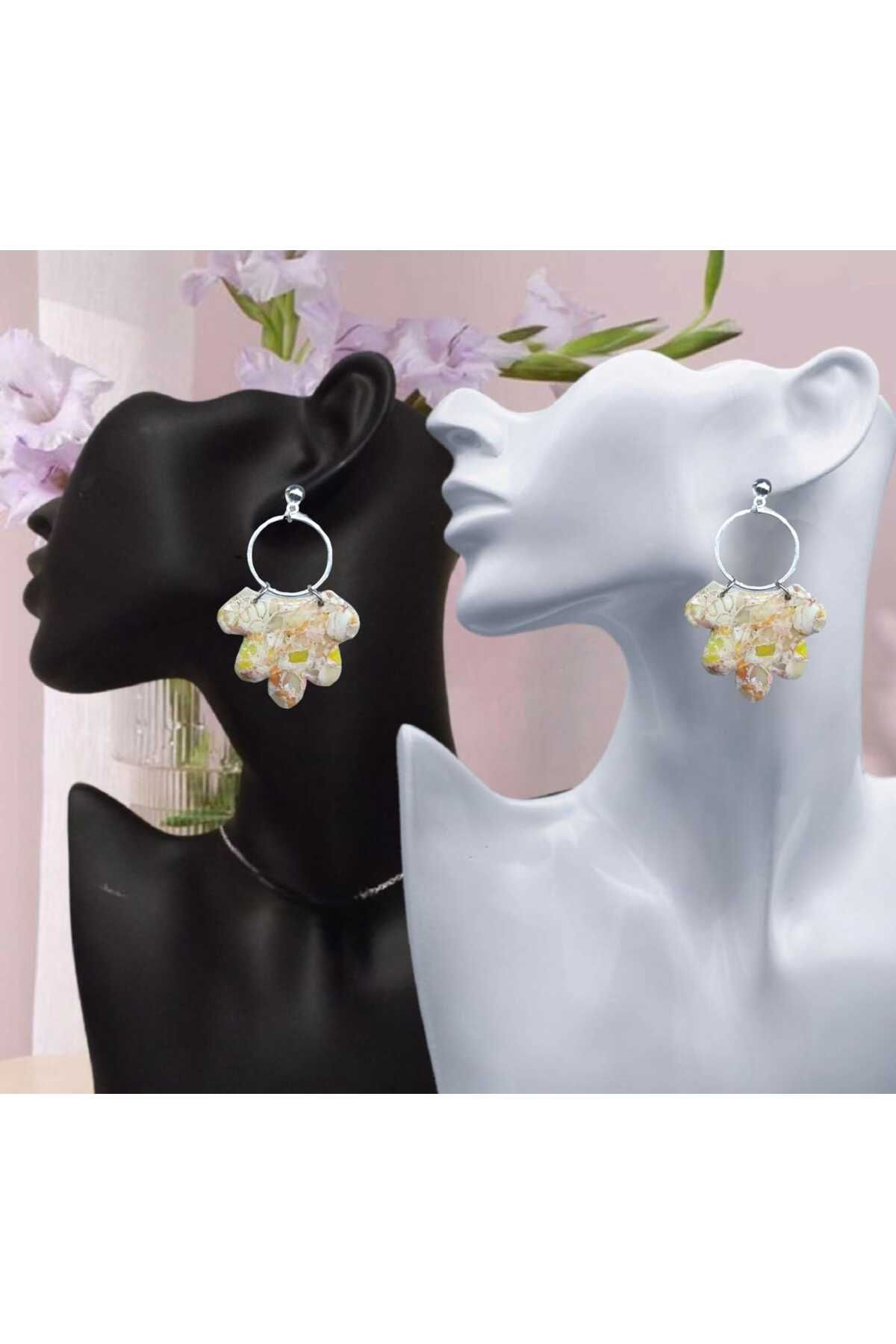 Dodemert Home Mermer Görünümlü Polimerkil &Epoksi Çivi Tasarım Küpe