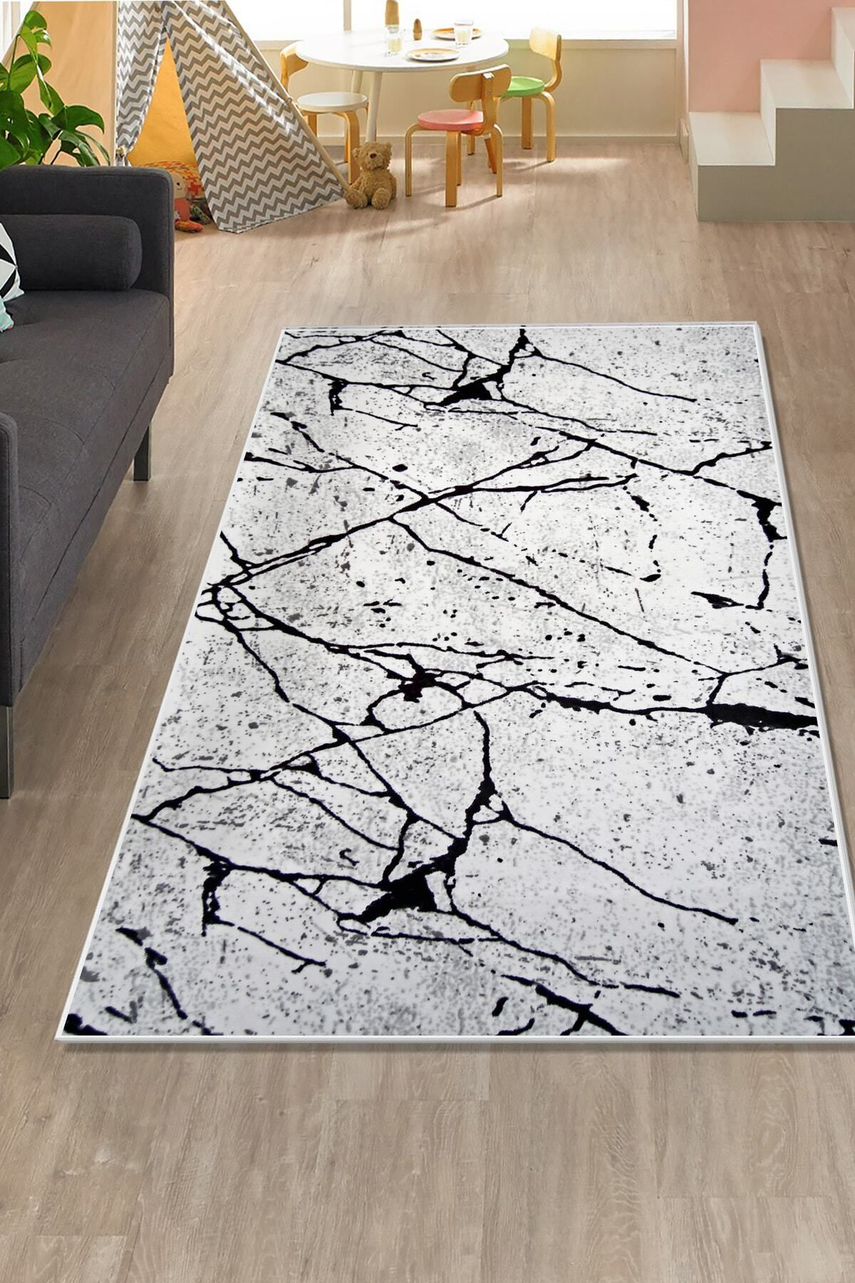 Dijidekor Mermer Gri Halı Kaymaz Yıkanabilir Antibakteriyel Antistatik 200X