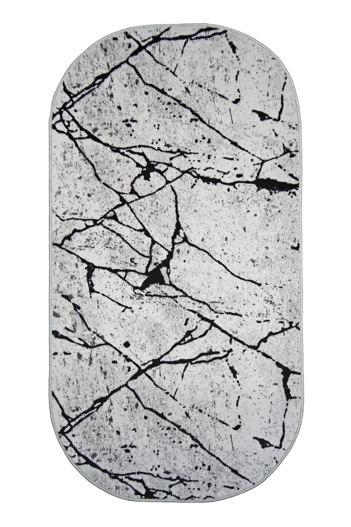 Dijidekor Mermer Gri Oval Halı Kaymaz Yıkanabilir Antibakteriyel Antistatik