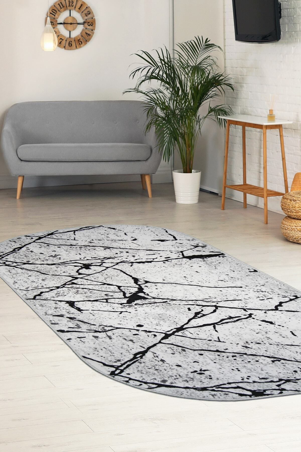 Dijidekor Mermer Gri Oval Halı