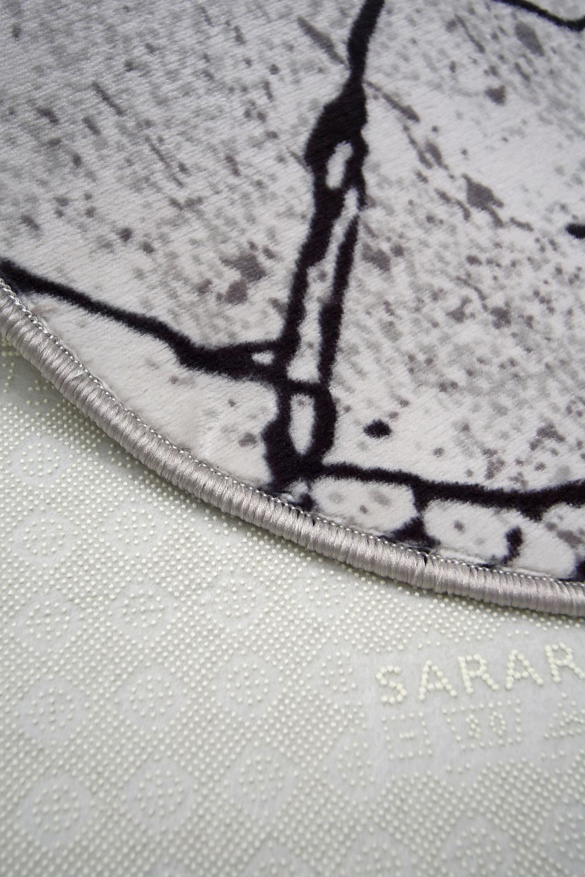 Dijidekor Mermer Gri Oval Halı Kaymaz Yıkanabilir Antibakteriyel Antistatik