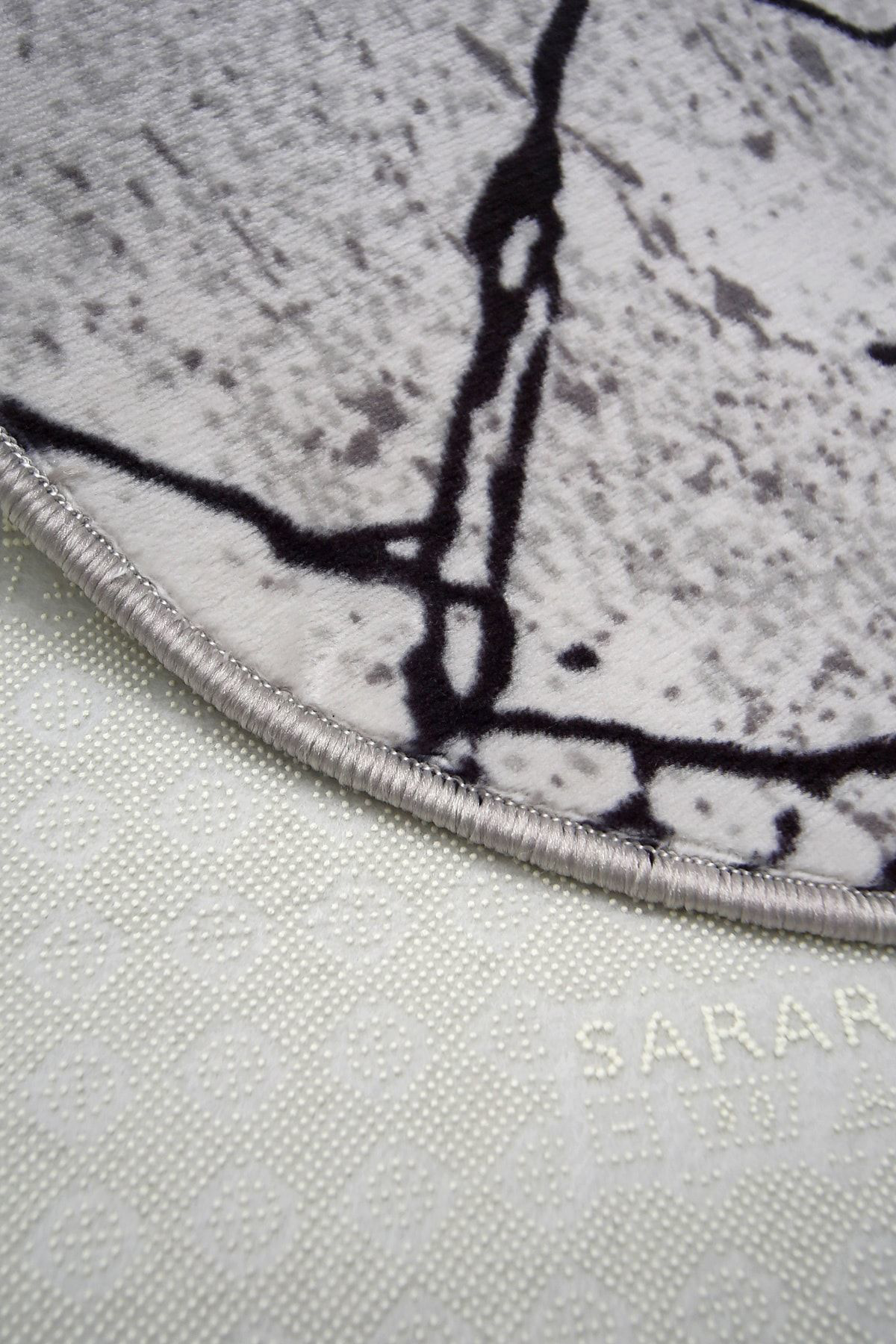 Dijidekor Mermer Gri Oval Halı Kaymaz Yıkanabilir Antibakteriyel Antistatik