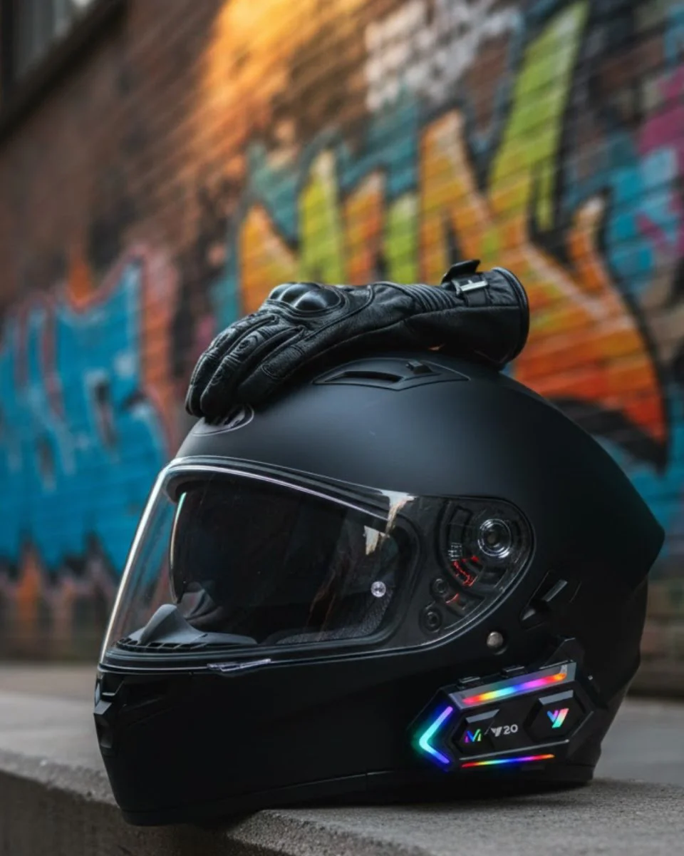 Mesafeli IPX6 Kask Kulaklık Sistemi - Gece Sürüşü İçin RGB Işıklandırma ve Yüksek Netlikli Intercom