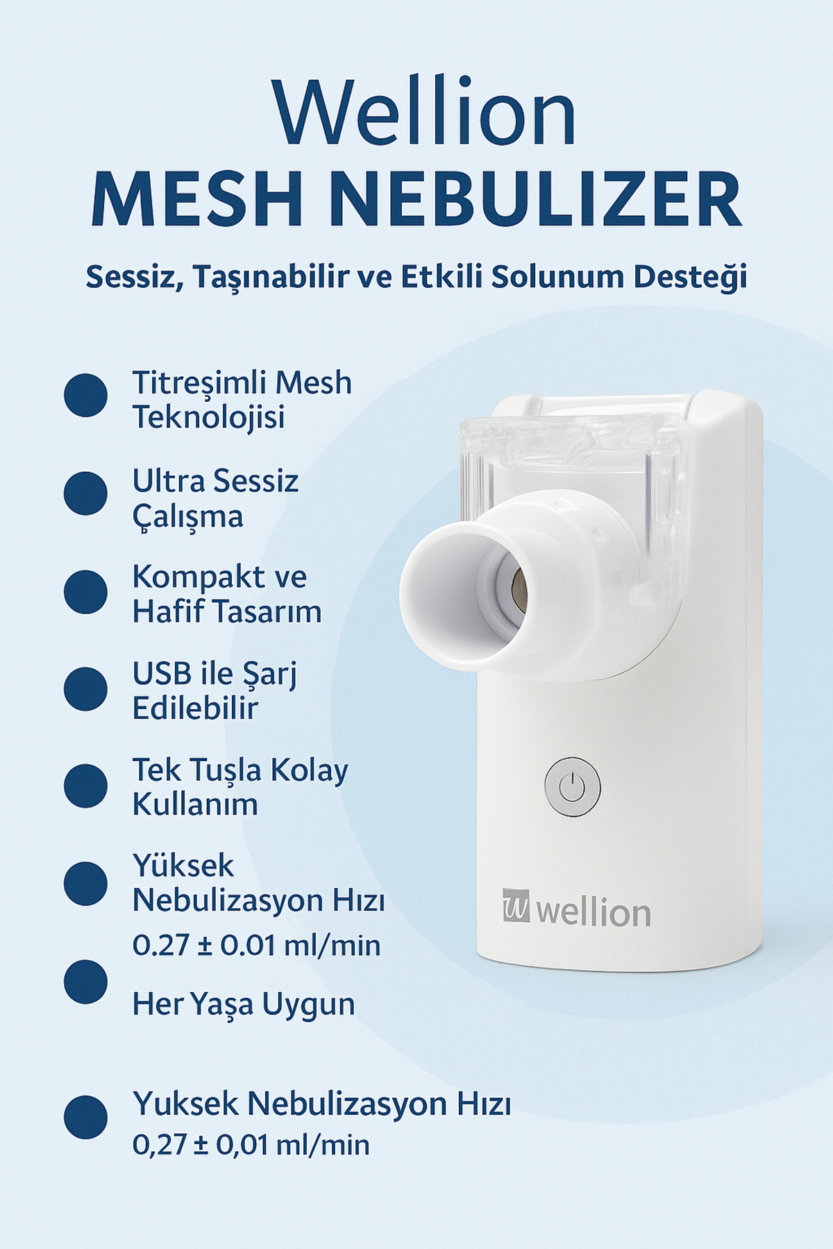 Mesh Nebulizatör WELL20-03 Çocuk ve Bebek İçin Sessiz, Taşınabili