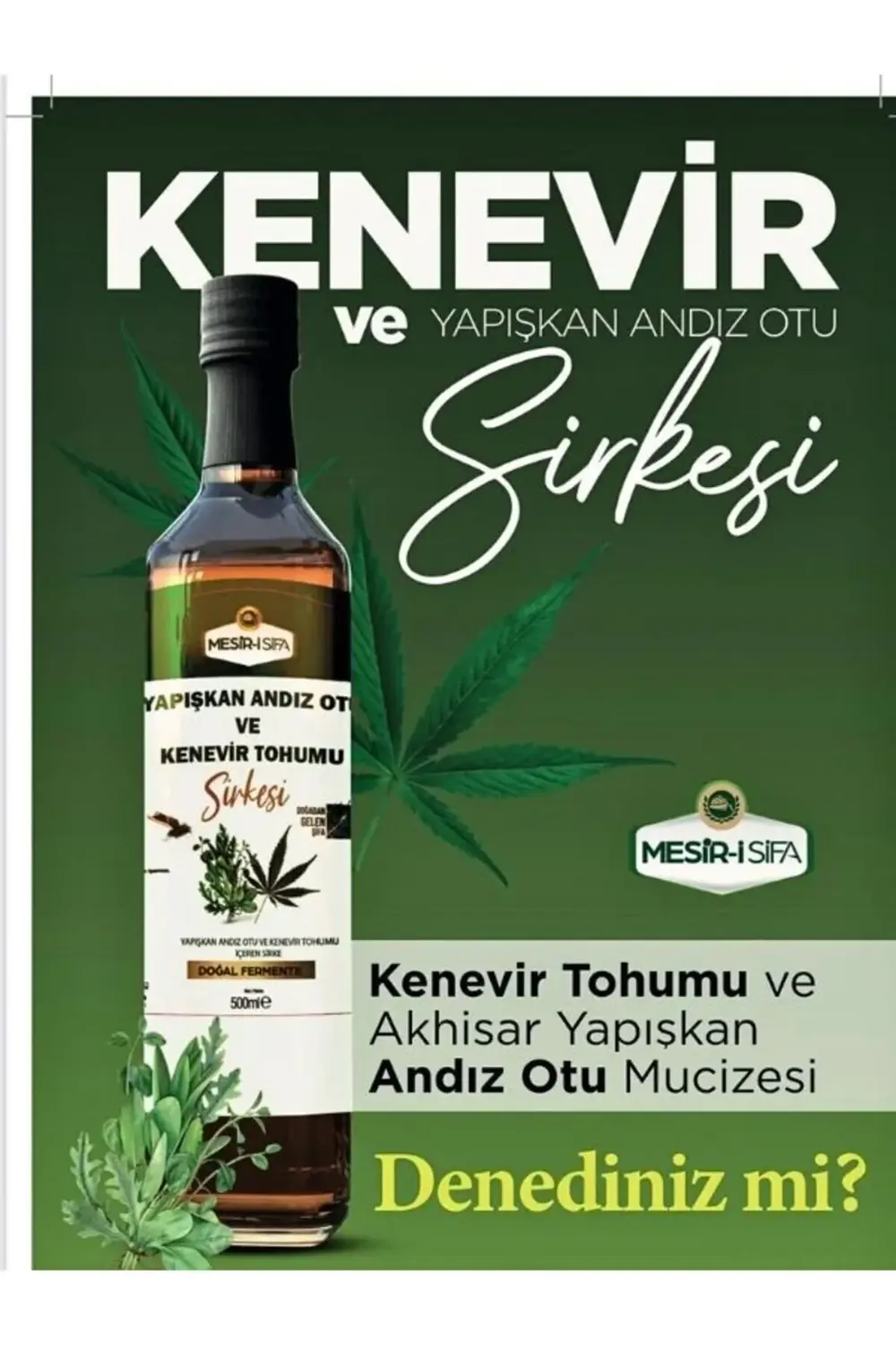 Mesirişifa Kenevir ve Yapışkan Andız Otu Sirkesi 500 ML