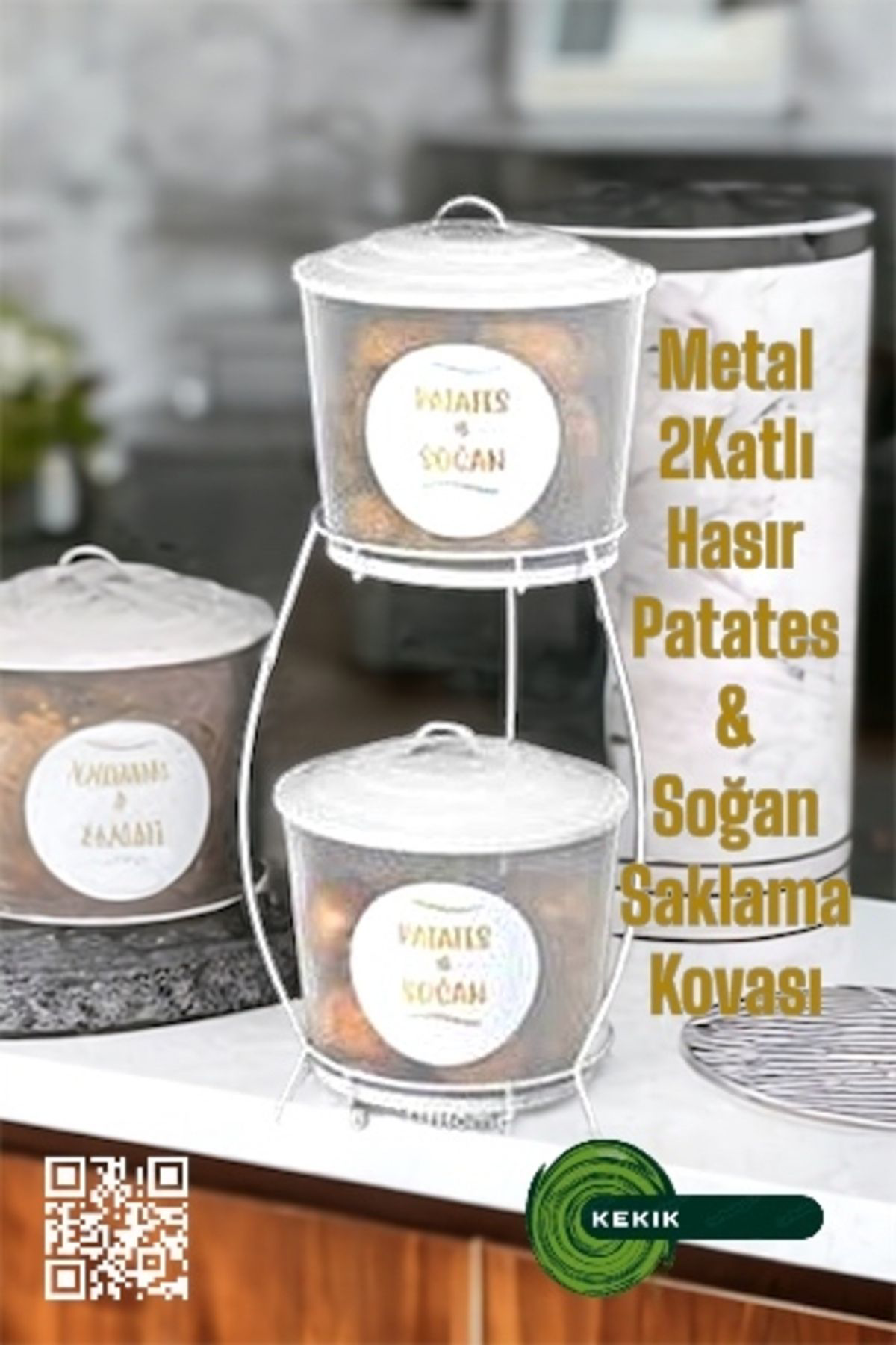 Kekikdükkan Metal 2 Katli Hasir Patates&Soğan Saklama Kovasi