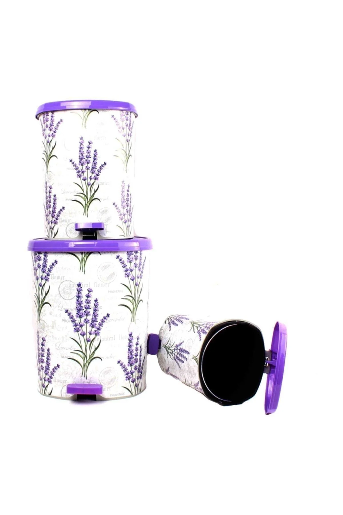Metal 25 L beyaz mutfak tipi pedallı çöp kovası 3 adet set - 25 L Hacim - Ev &amp; Mobilya