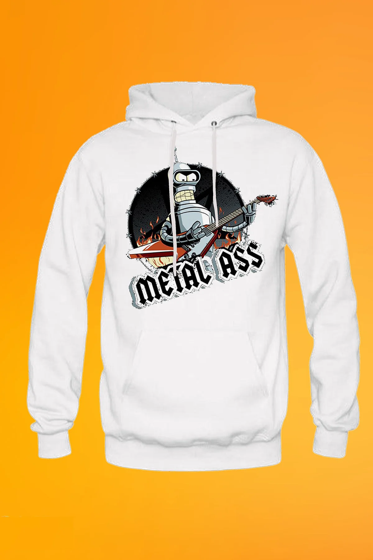 Metal Ass Baskılı Beyaz Unisex Kanguru Cep Kapüşonlu Sweatshirt