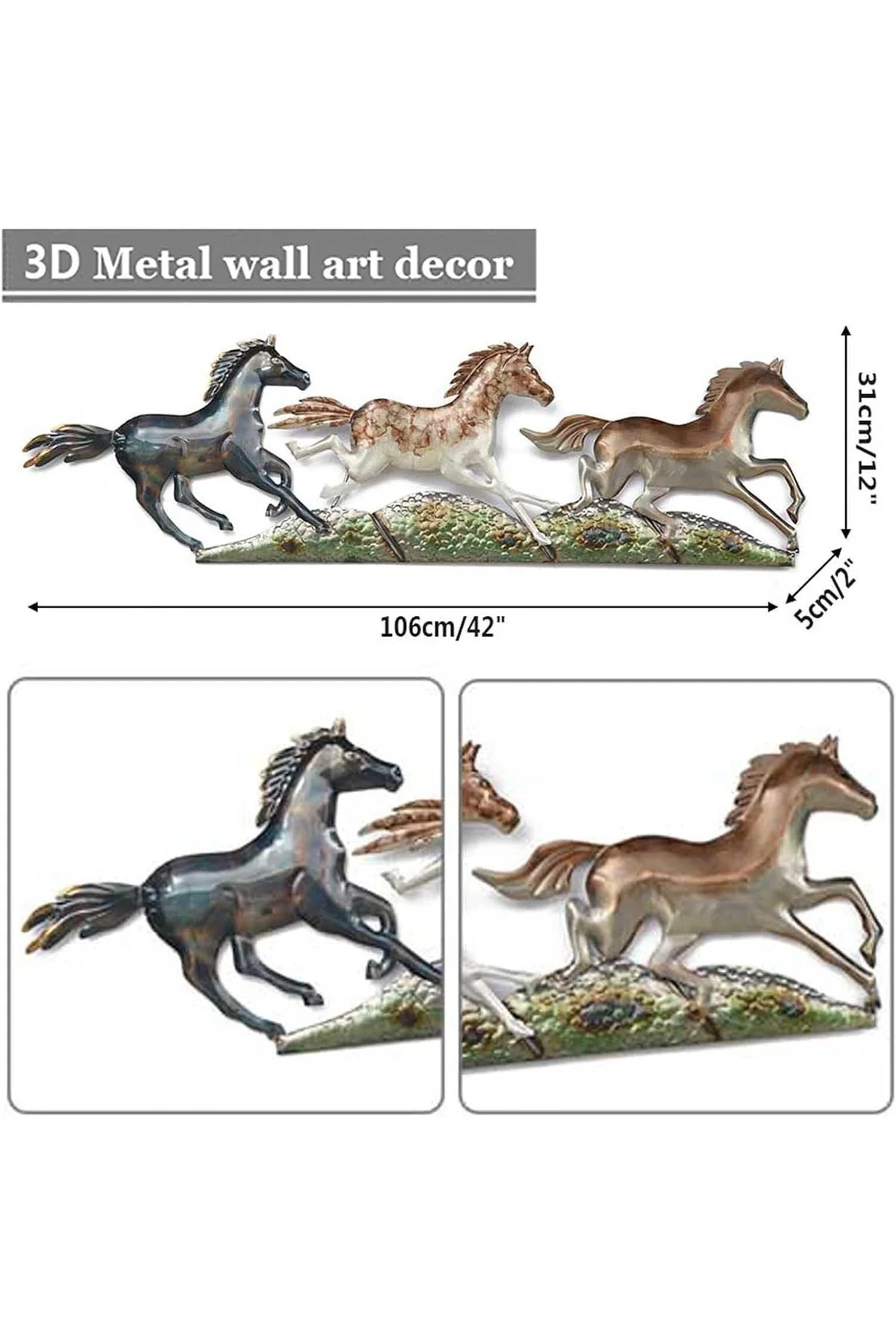 Metal At Sürüsü Dekoratif Duvar Dekoru Tablo 105x32cm