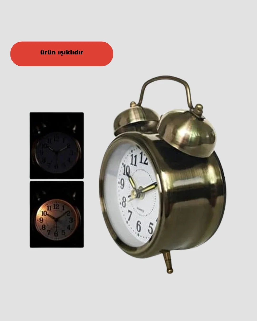 Metal Bronz Nostaljik Masa Saati Alarmlı Büyük Boy Sessiz Mekanizmalı Fiyatı, Yorumları ve Özellikleri