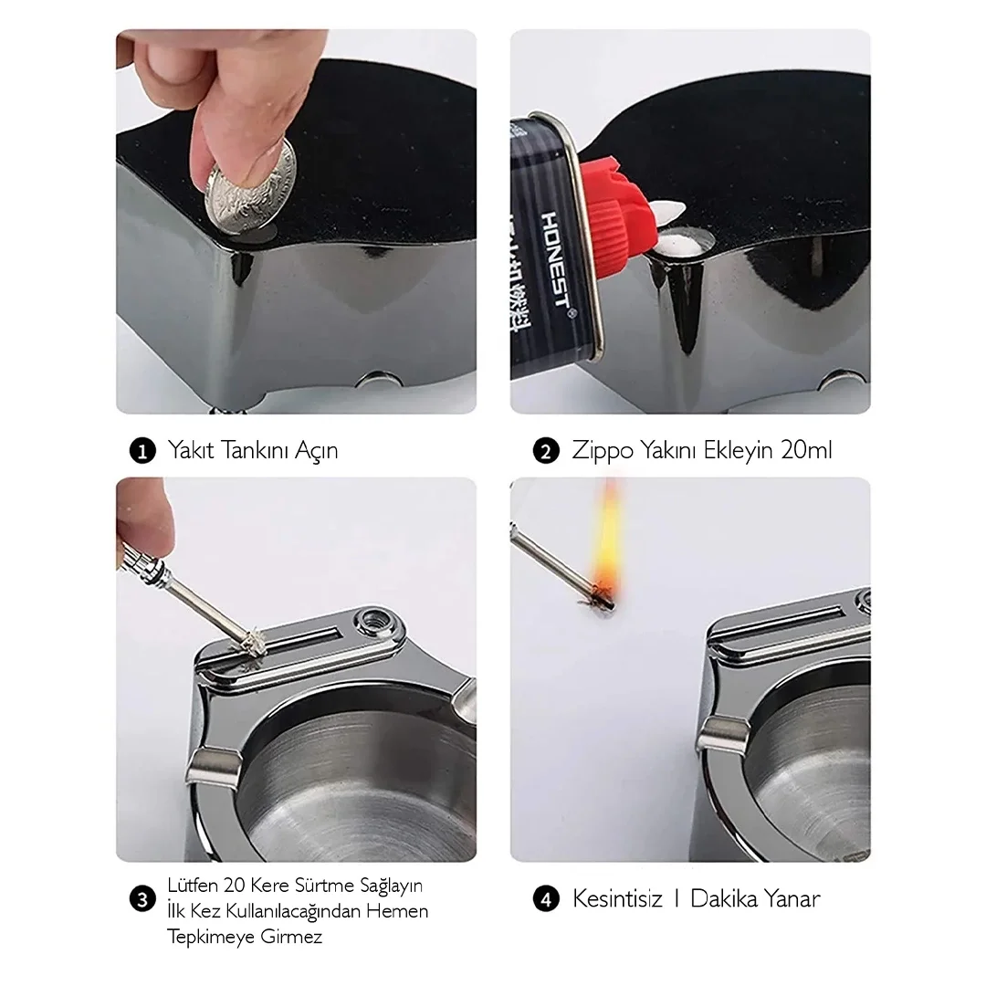 Metal Çakmaklı Küllük Zippo Yakıt İle Çalışır Fiyatı, Yorumları ve Özellikleri