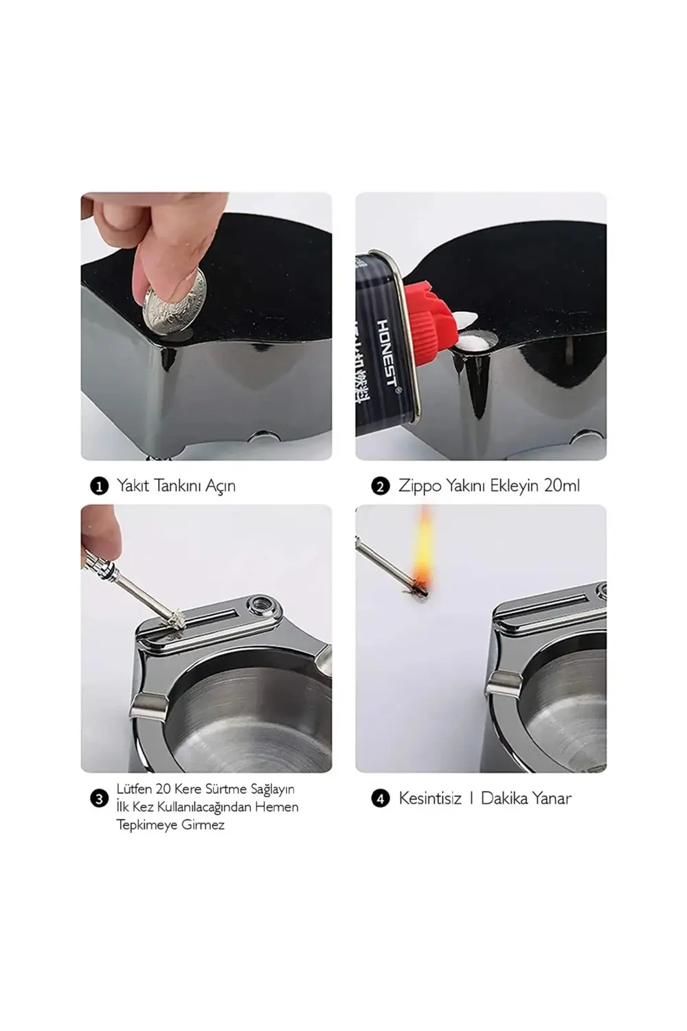 Metal Çakmaklı Küllük Yakıt İle Çalışır