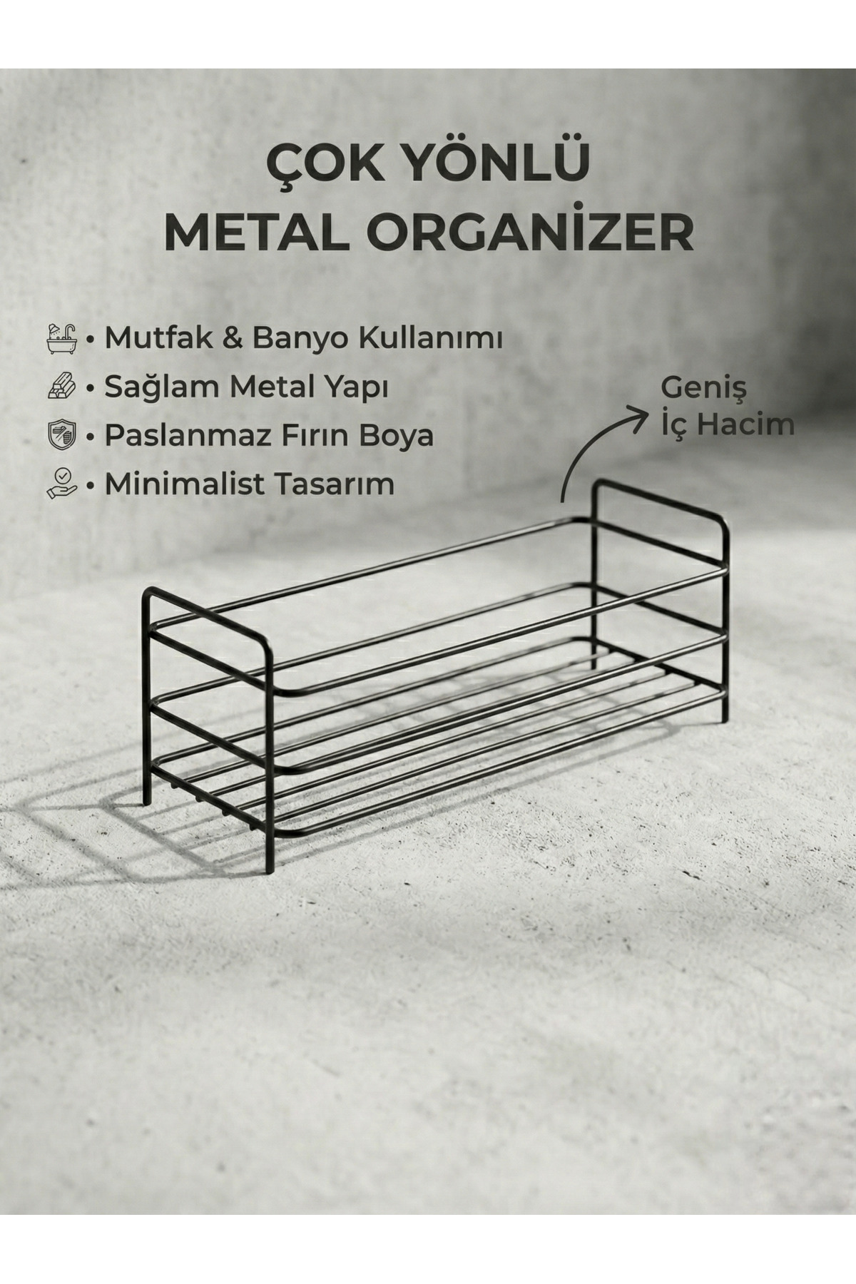 Metal Çok Amaçlı Organizer - 25 cm Mutfak, Banyo ve Masaüstü Düze