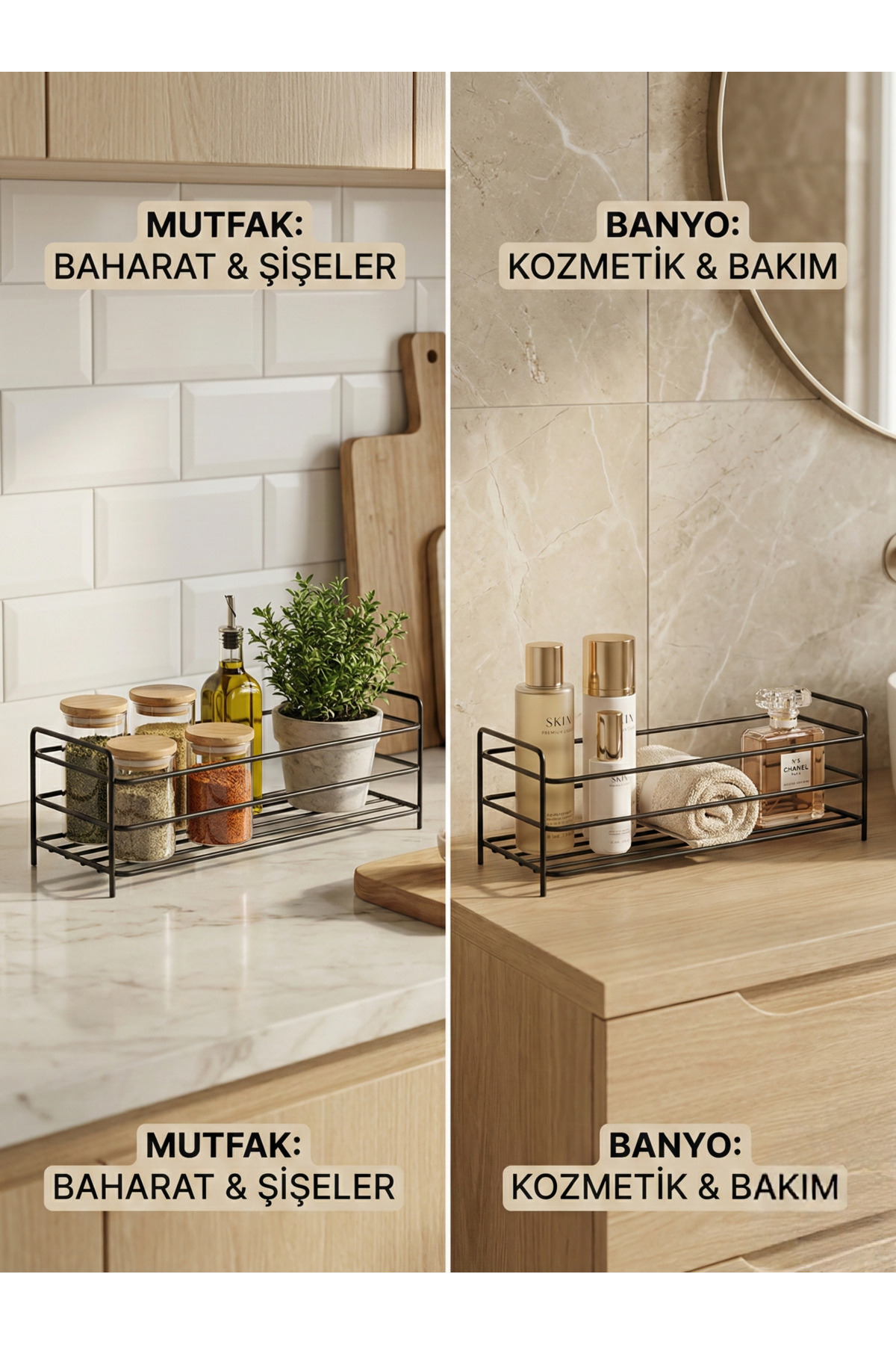 Metal Çok Amaçlı Organizer - 25 cm Mutfak, Banyo ve Masaüstü Düze