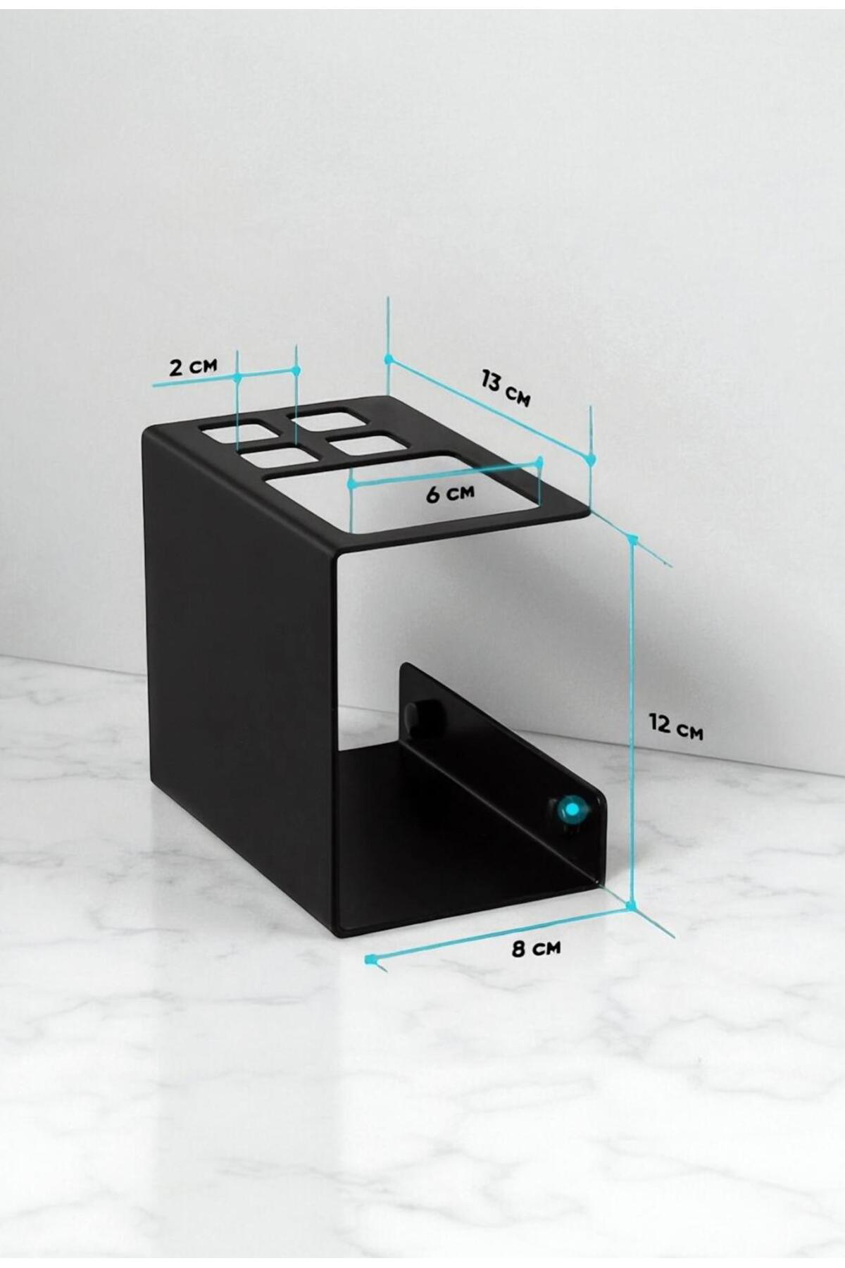 Metal Çok Bölmeli Diş Fırçalık ve Tıraş Makinesi Standı - Siyah