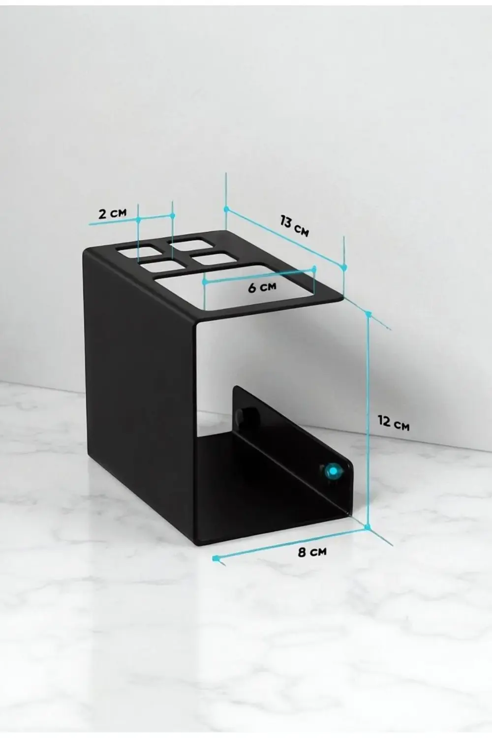 Metal Çok Bölmeli Diş Fırçalık ve Tıraş Makinesi Standı - Siyah