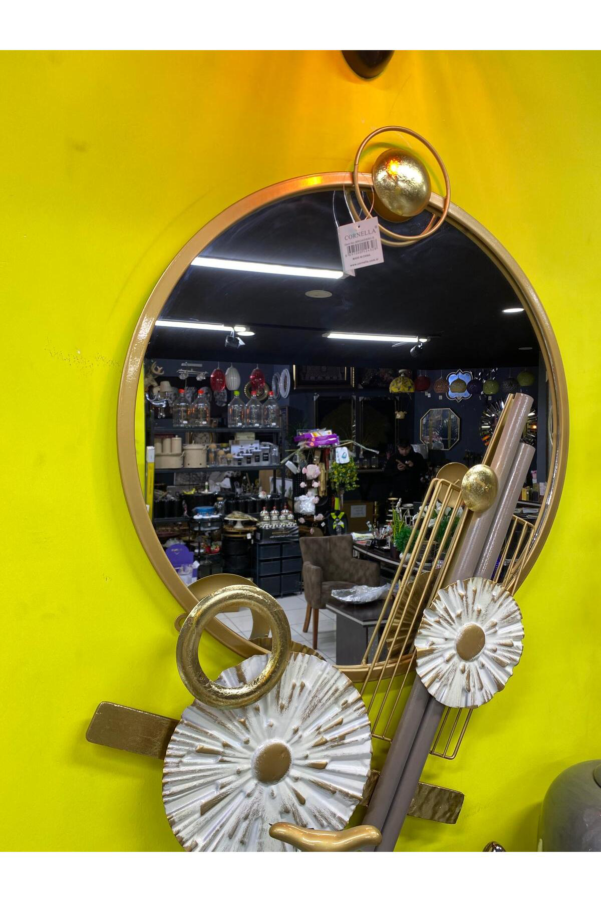 Elif Aksesuar Metal Dekoratif Yuvarlak Aynalı Duvar Dekoru