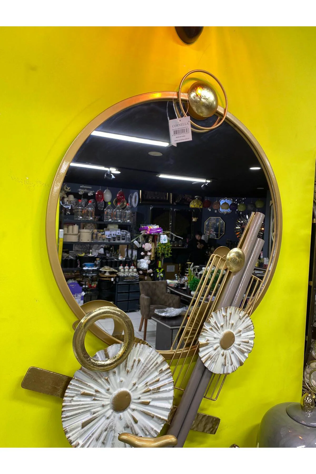 Metal Dekoratif Yuvarlak Aynalı Duvar Dekoru