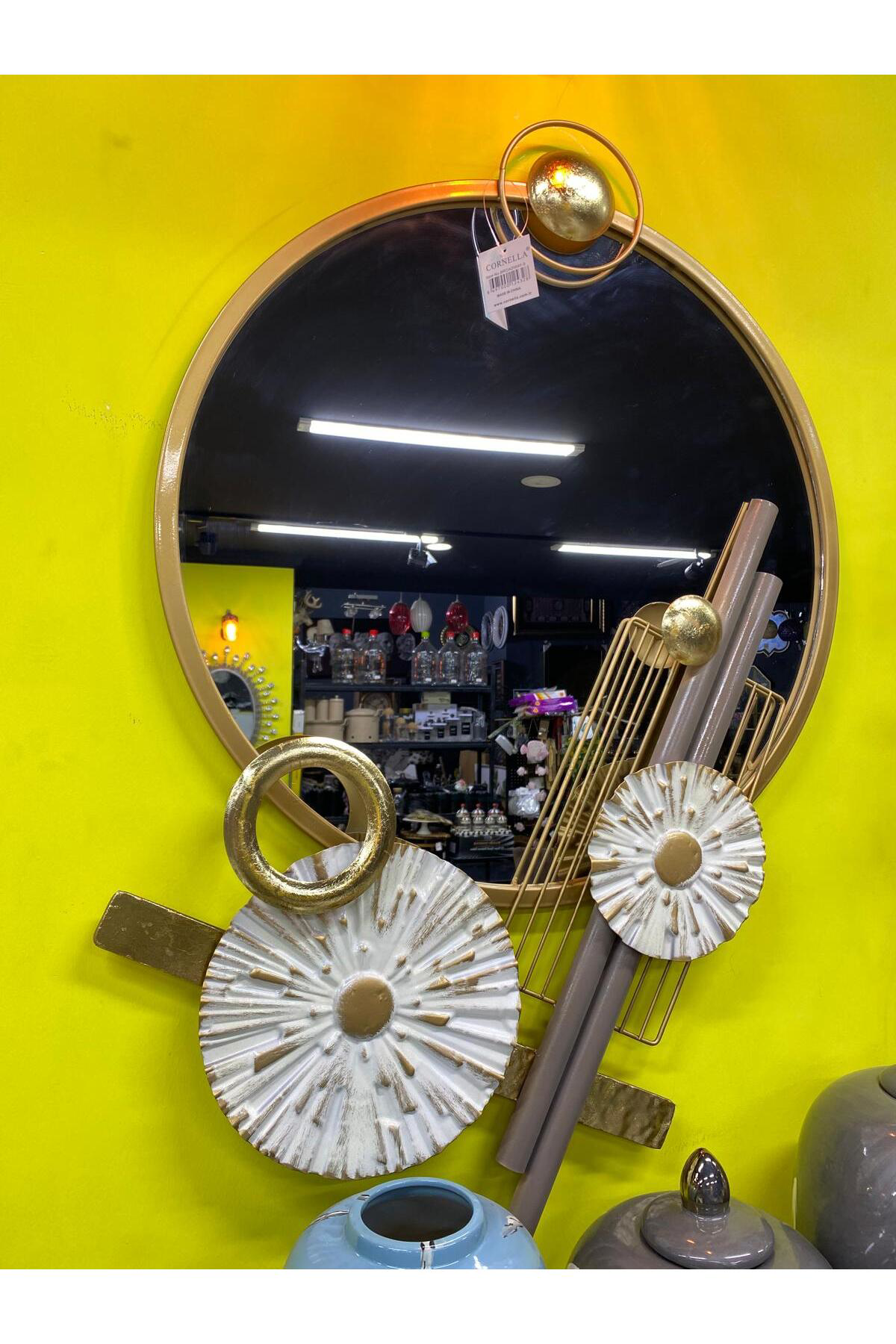 Elif Aksesuar Metal Dekoratif Yuvarlak Aynalı Duvar Dekoru