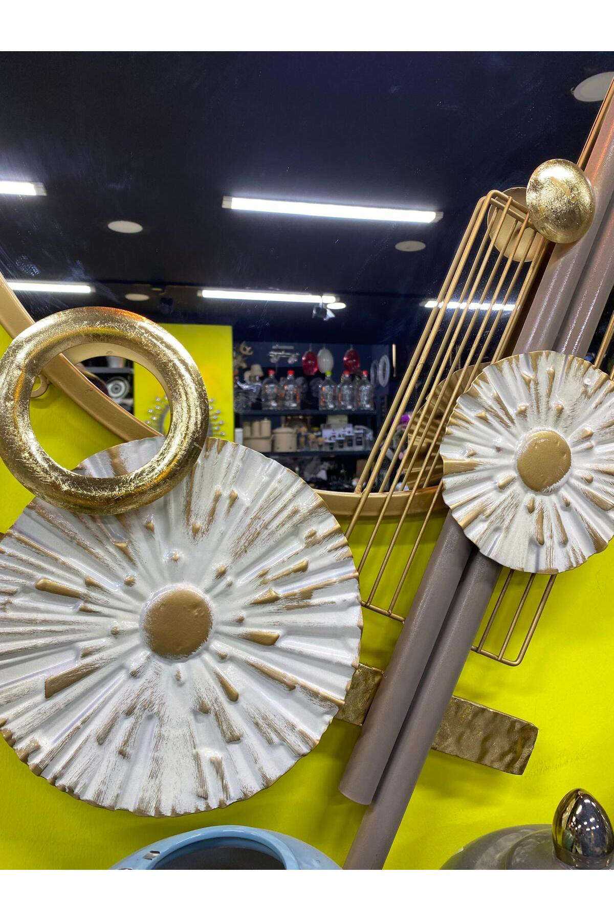 Elif Aksesuar Metal Dekoratif Yuvarlak Aynalı Duvar Dekoru