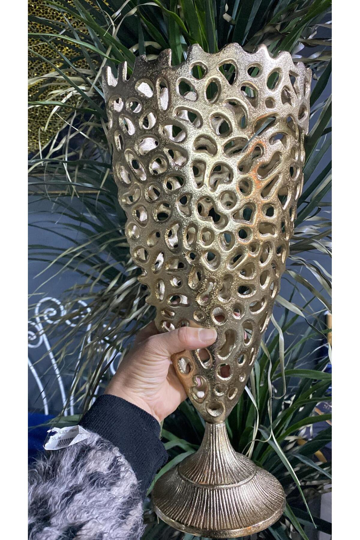 Vitale Metal Delikli Şampanya Vazo 12*21*43 Cm