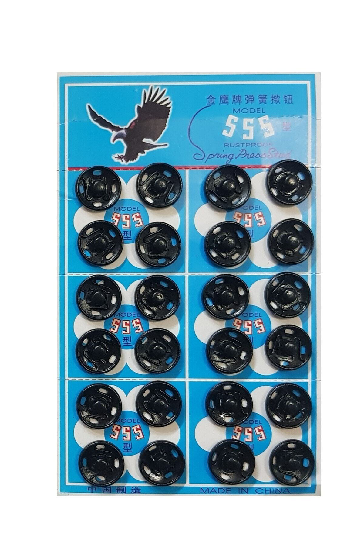 Tuhafiyecimiz Metal, Dikmeli Çıtçıt Düğme No3 (14Mm) 24 Adet Siyah