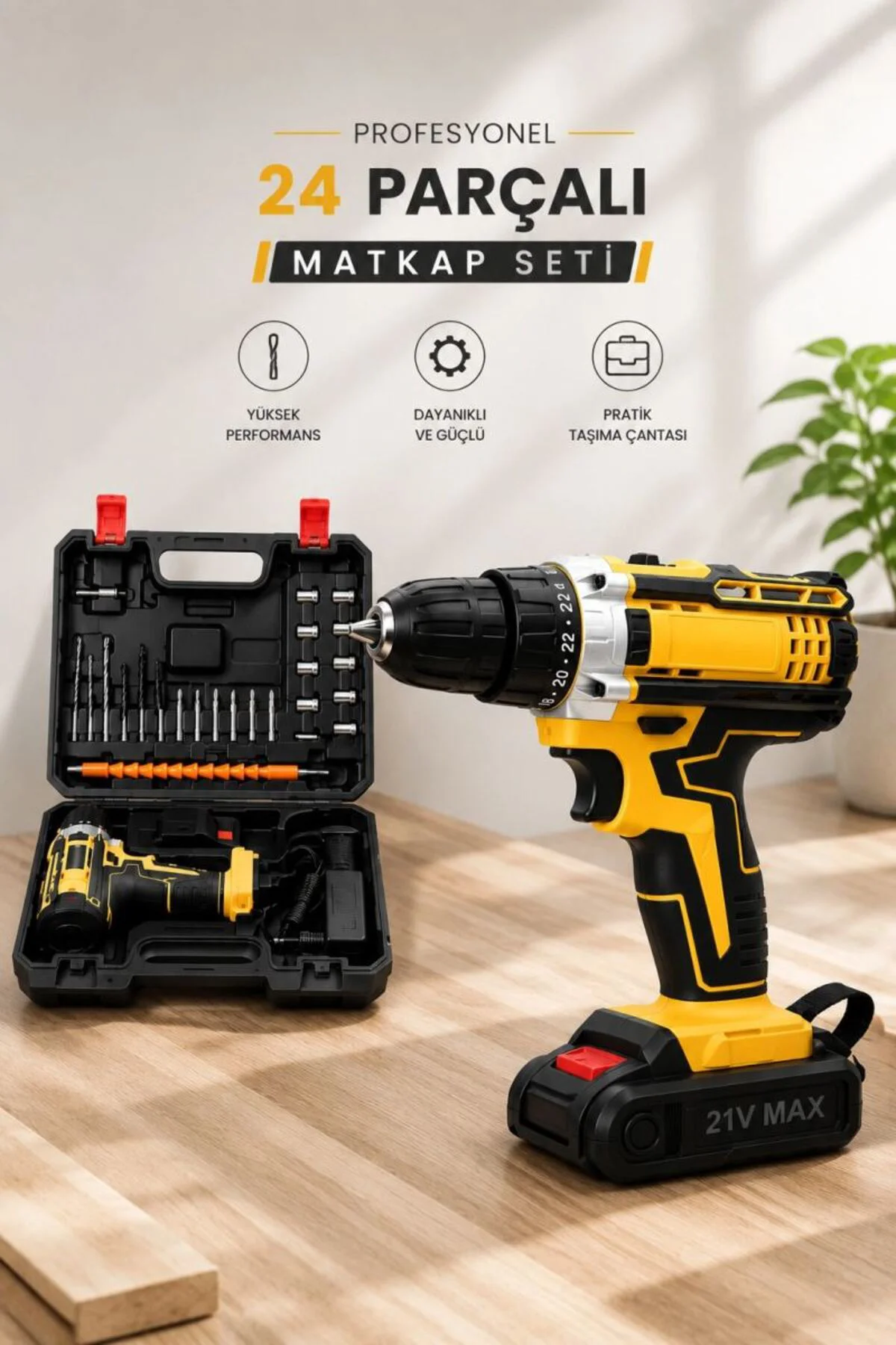 Metal Dişli 24w Akülü Matkap -çift Bataryalı Ve Led Çalışma Işığı