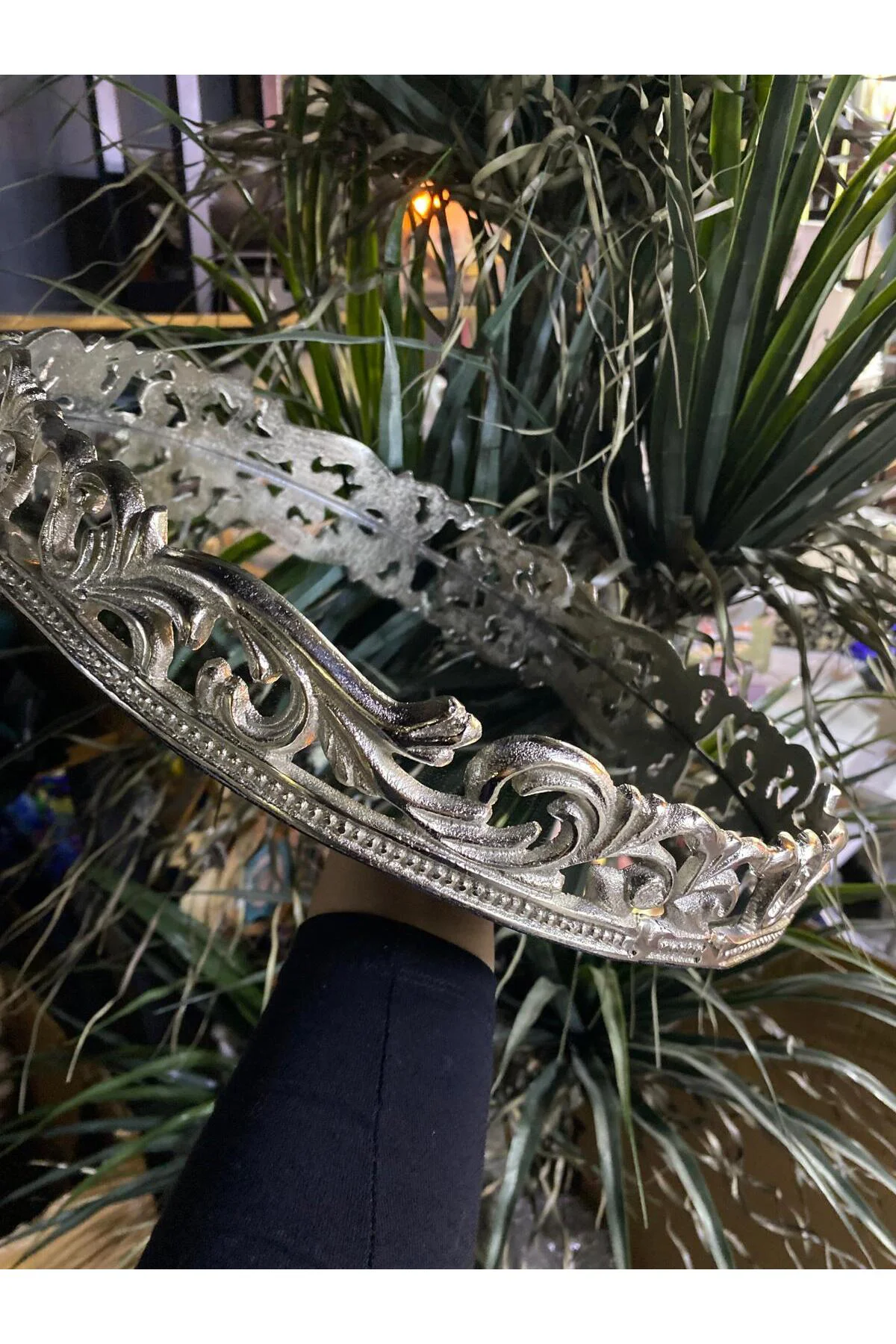 Metal Döküm Aynalı Tepsi Silver 38*5cm