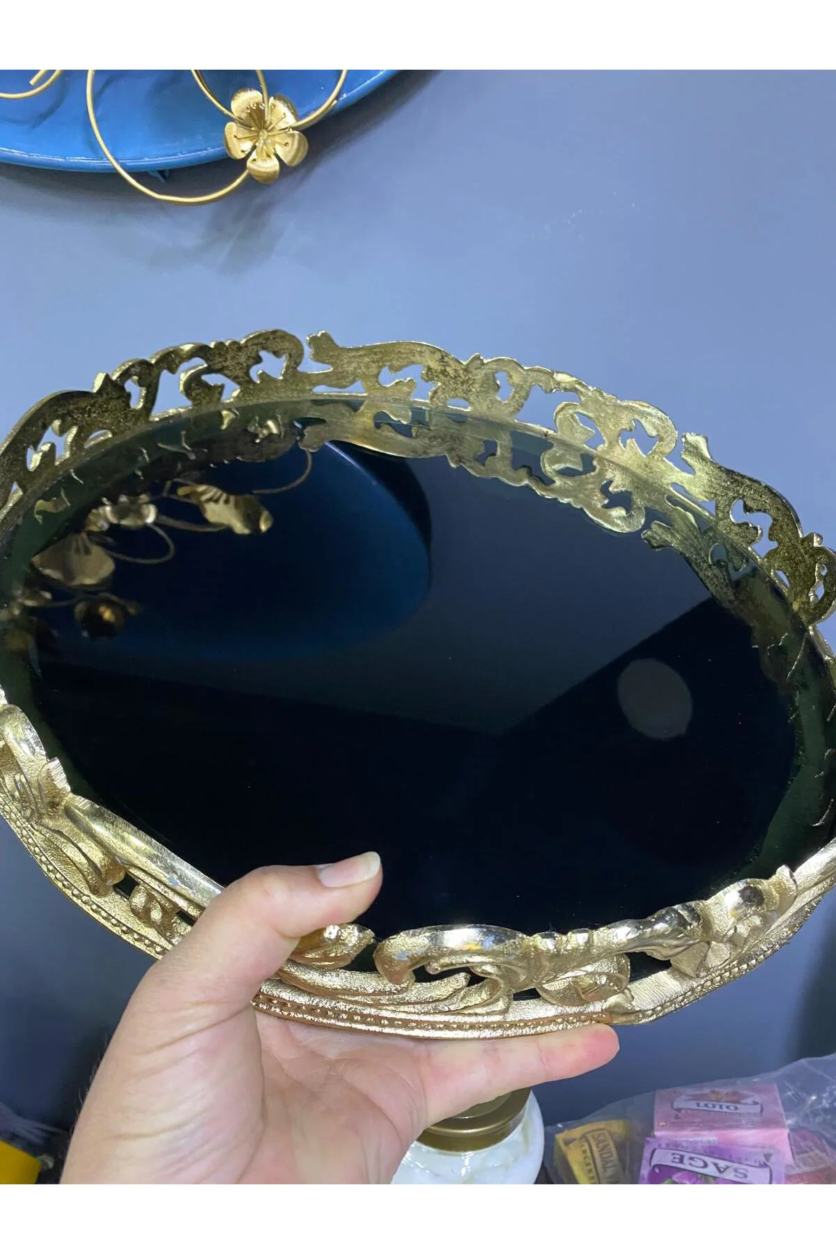 Metal Döküm Aynalı Tepsi 38*5cm