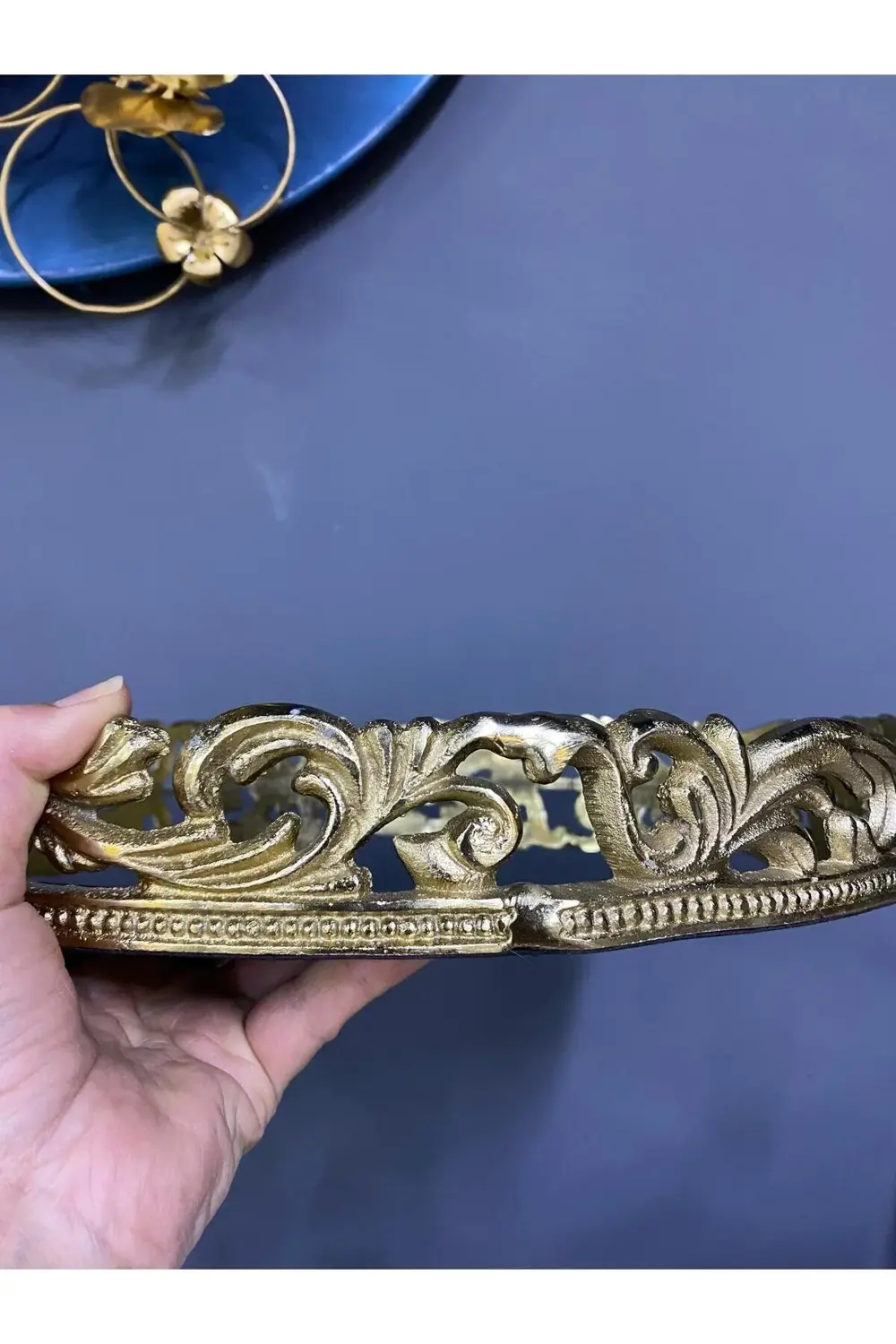 Metal Döküm Aynalı Tepsi 38*5cm