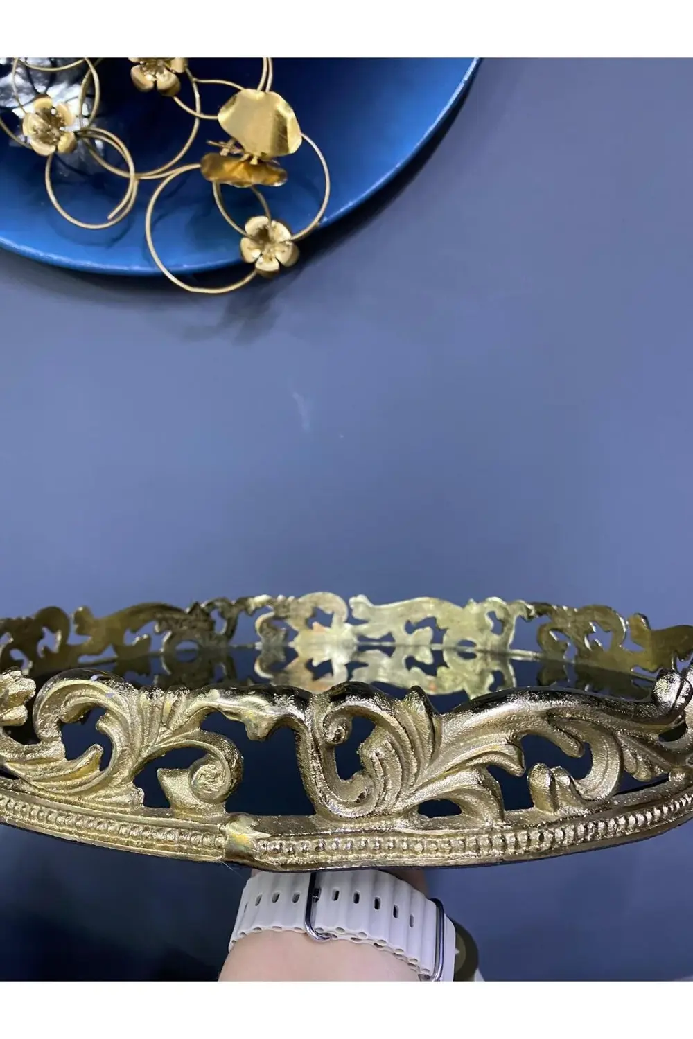 Metal Döküm Aynalı Tepsi 38*5cm