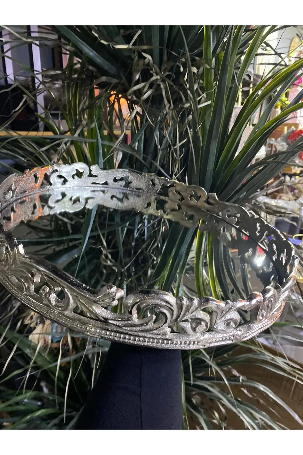 Metal Döküm Aynalı Tepsi Silver 38*5cm