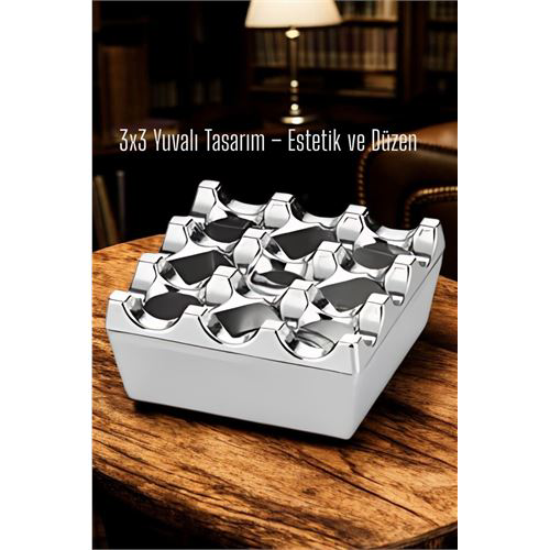 Metal Döküm Küllük – 3x3 Yuvalı, Krom , Modern ve Ağırlıklı TaSar