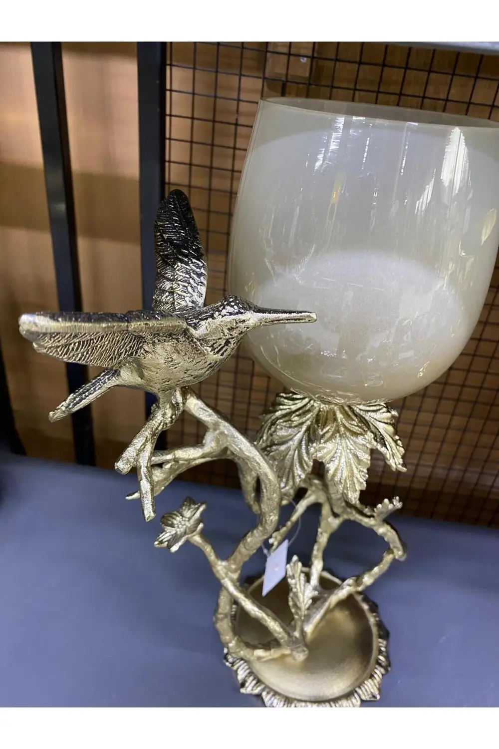 Metal Döküm Kuş Figürlü Şamdan 42*20cm