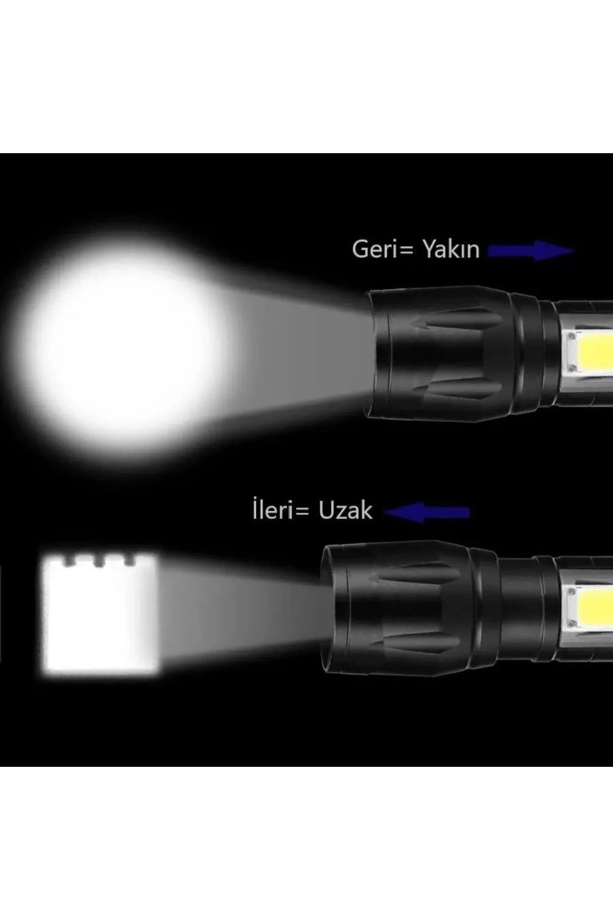 Metal El Feneri Ultra Güçlü Usb Şarjlı 2500 Lumen 5w Cob Led Avcı