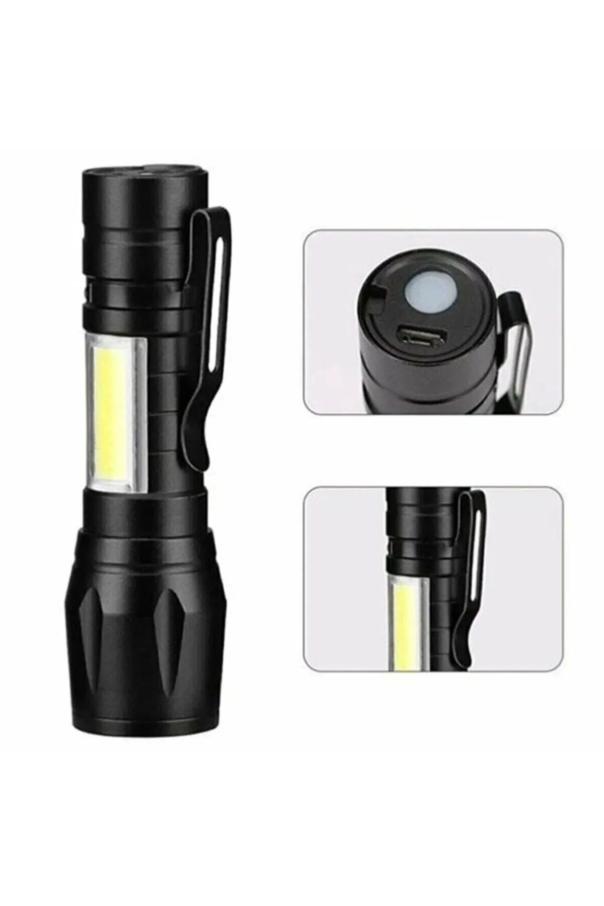 Metal El Feneri Ultra Güçlü Usb Şarjlı 2500 Lumen 5w Cob Led Avcı