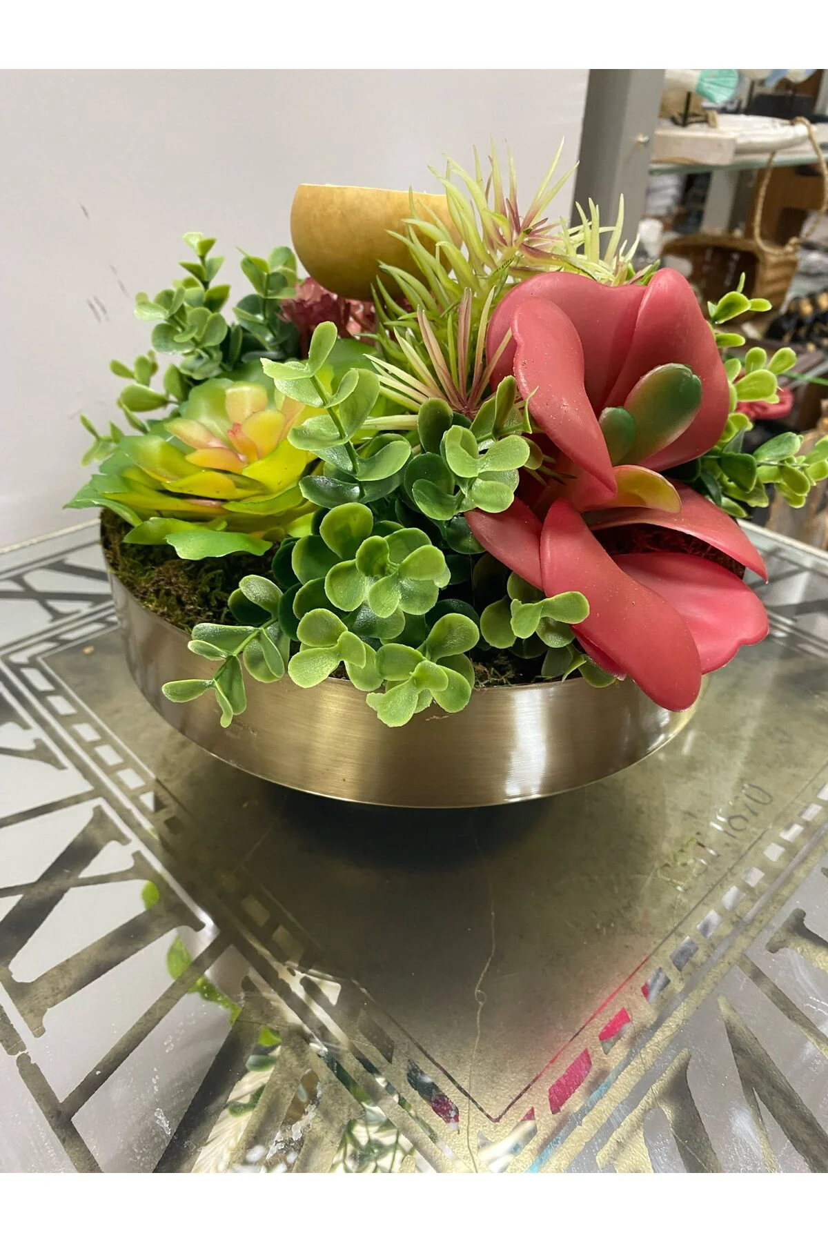 Metal Eskitme Saksılı Sukulent Arajman 25x25cm