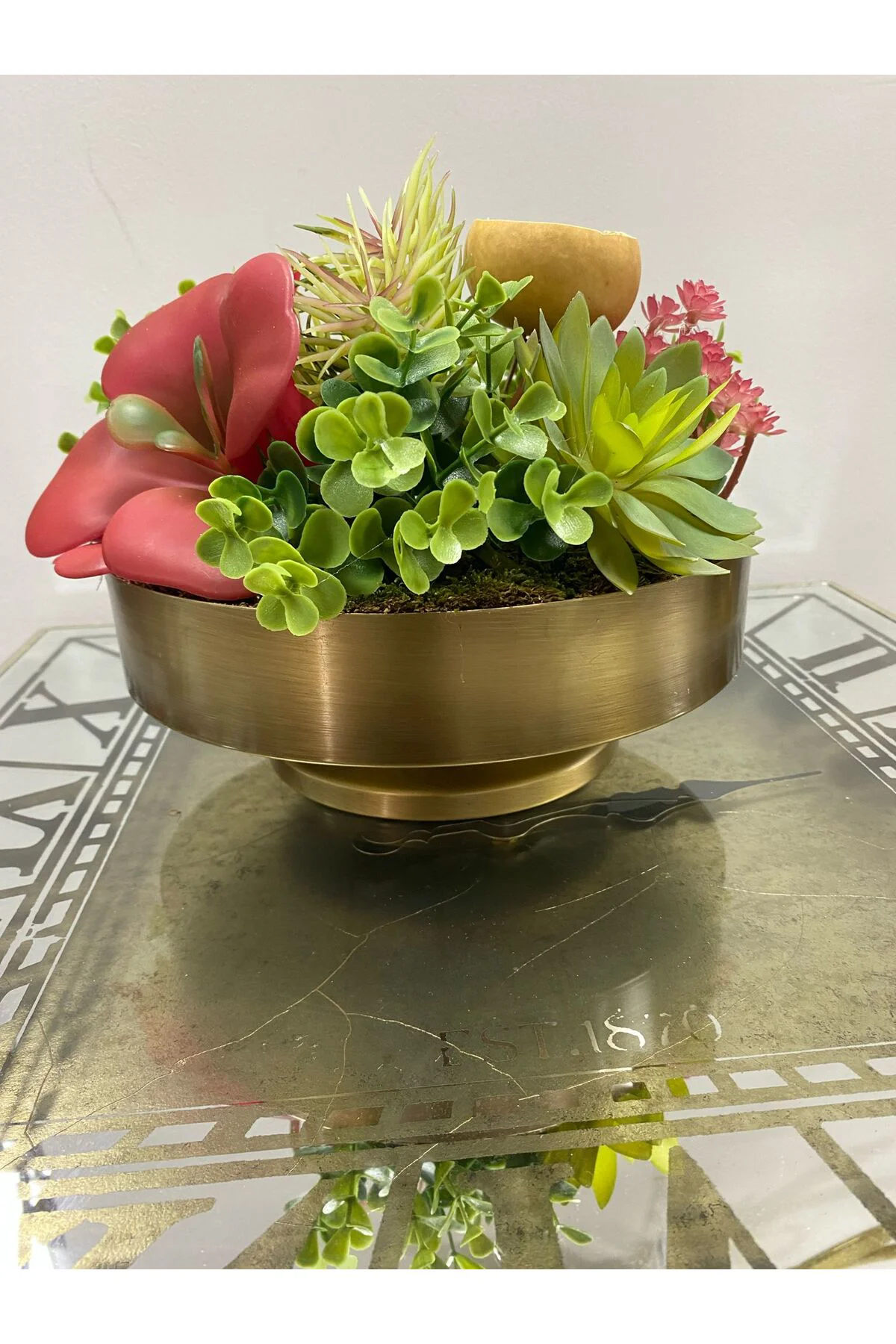 Metal Eskitme Saksılı Sukulent Arajman 25x25cm