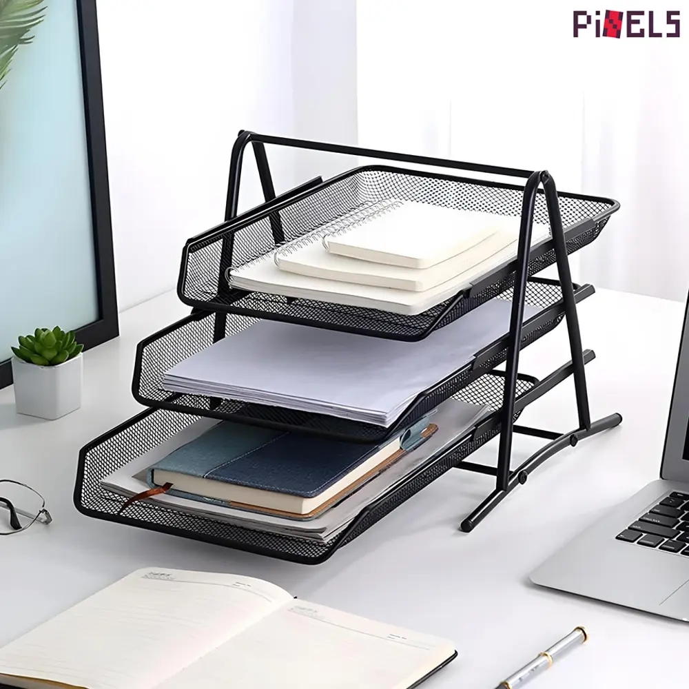 Metal Evrak Rafı Perfore 3 Katlı Hareketli Masaüstü Organizer - S