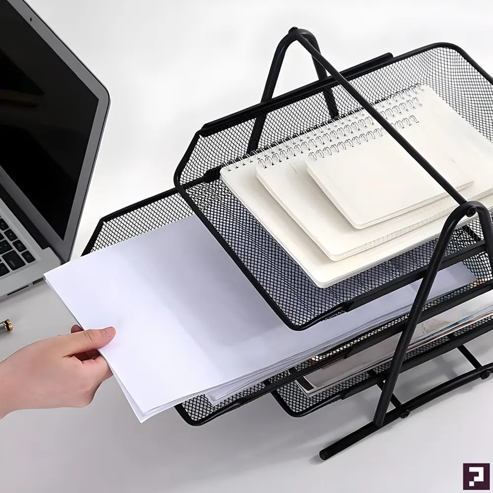 Metal Evrak Rafı Perfore 3 Katlı Hareketli Masaüstü Organizer - S